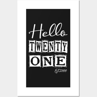 Hello Twenty one Est.2000 21th Funny Birthday Posters and Art